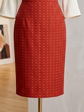 Outback Red Polka-Dot Pencil Skirt in Terracotta Red